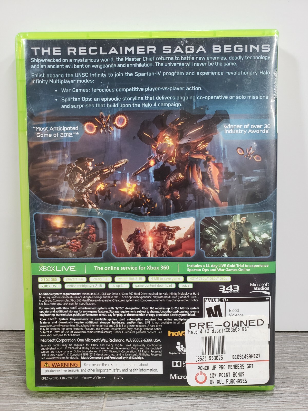 Halo 4 (Microsoft Xbox 360, 2012) Complete Video Game RATED M 343 INDUSTRIES