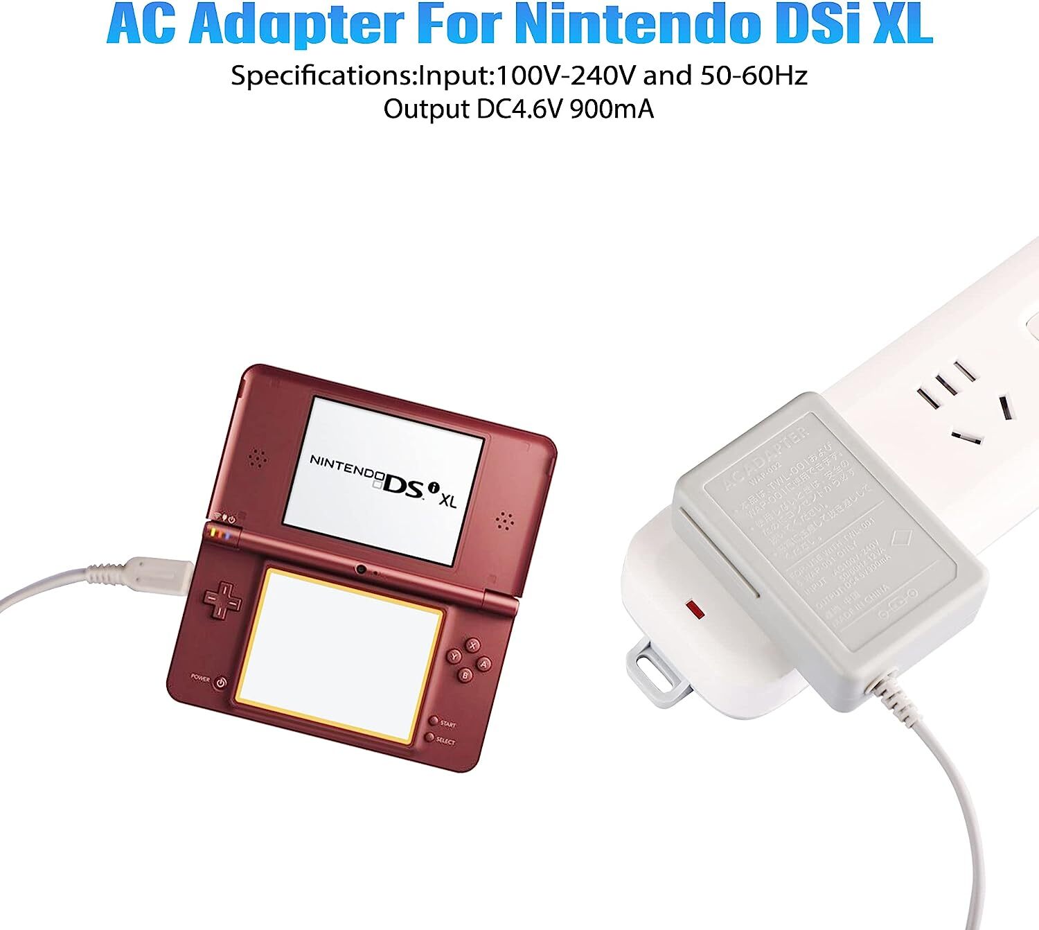 for Nintendo DSi XL 3DS XL 2DS AC Power Charger Cord 4.6V 900mA Gray 100-240V US