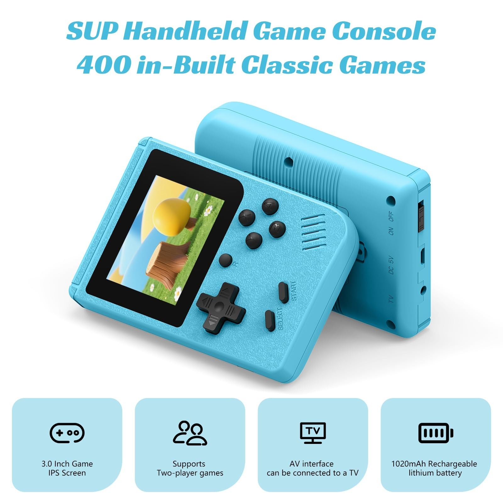 Portable Mini Retro Handheld Game Console – 400 Built-in Games, 3″ IPS Screen, R