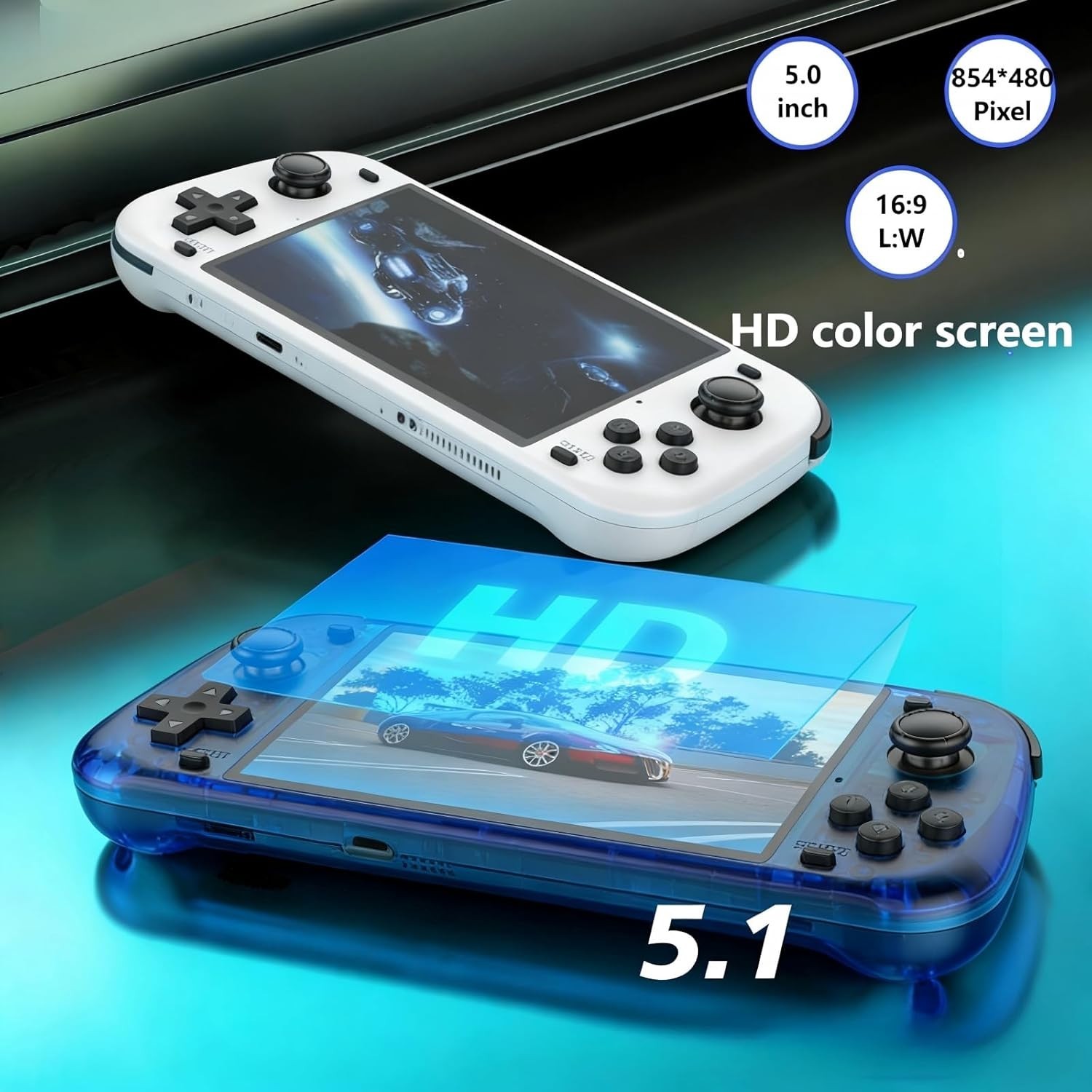 Enjoy 15,000+ Games with R50s Retro Handheld Console: 5.1” IPS, Stylish Design