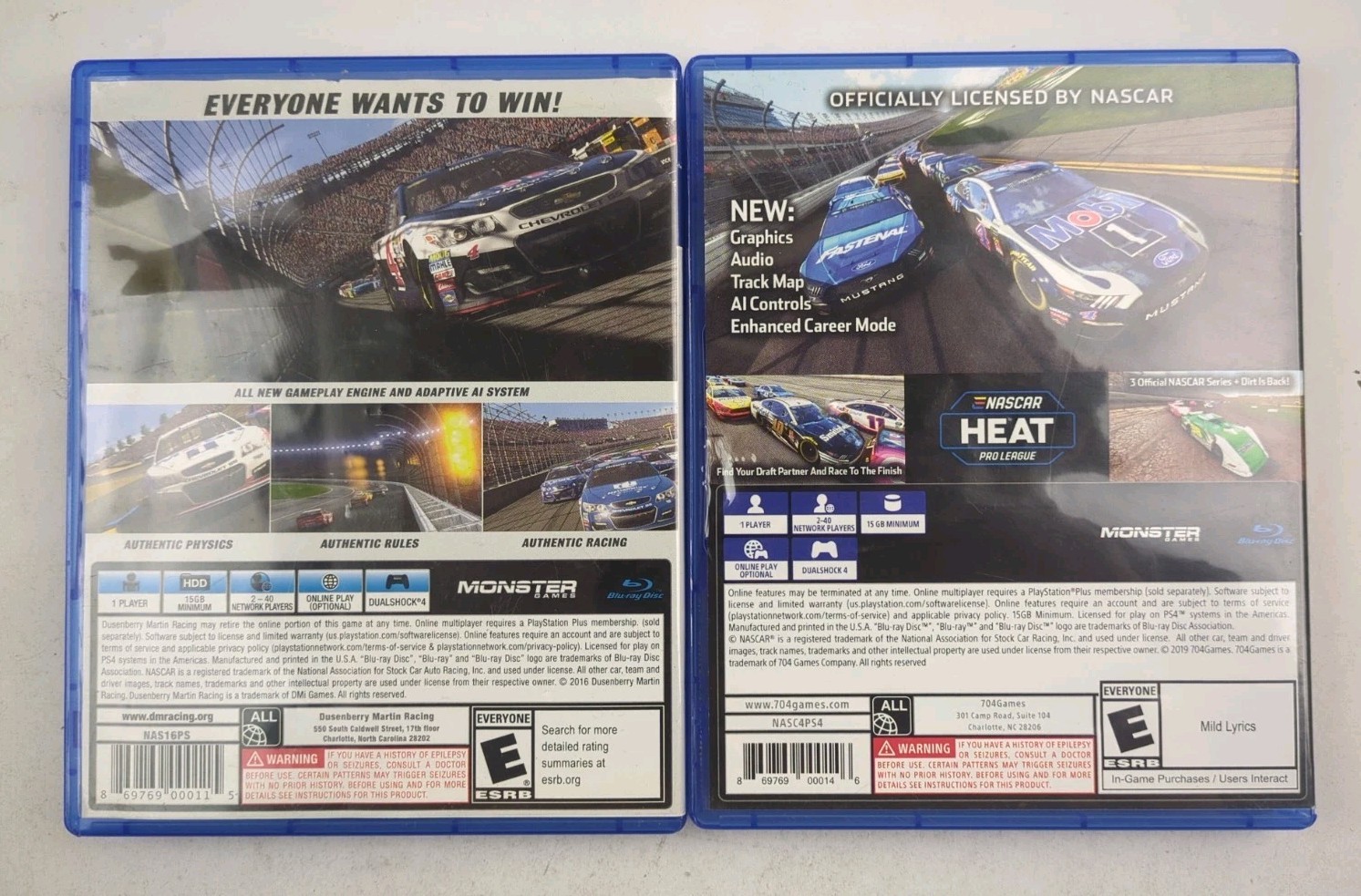 NASCAR Heat 4 & Evolution PlayStation 4 PS4 2 Game Car Racing Bundle Lot CIB