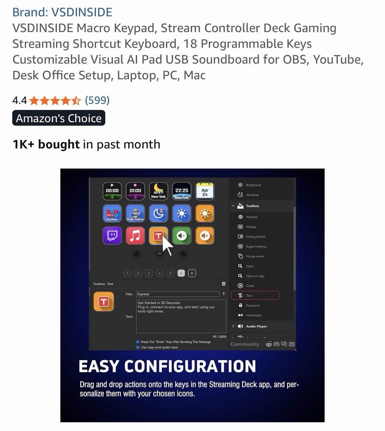 VSDINSIDE Macro Keypad, Stream Controller Deck Gaming Streaming Shortcut