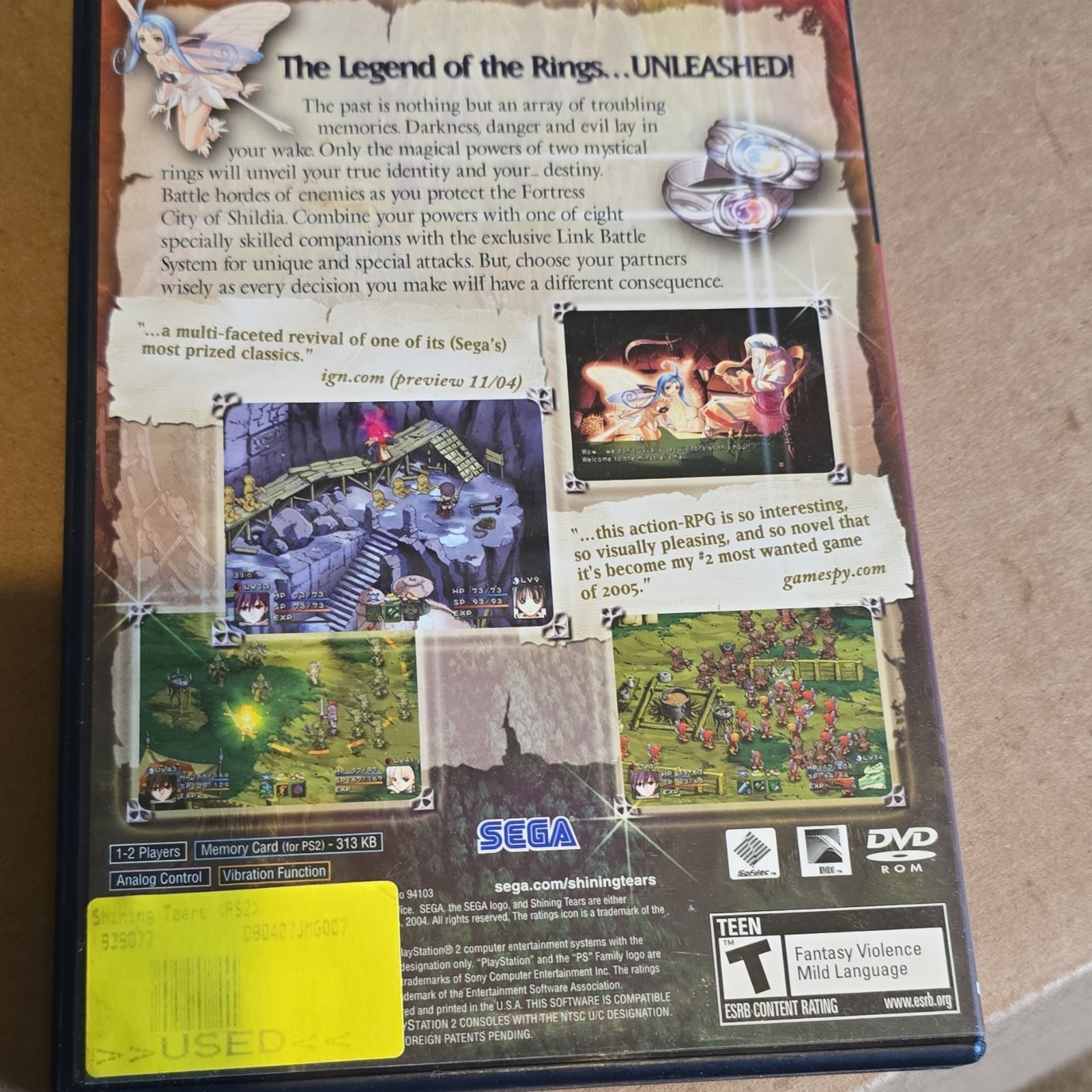 SEGA Shining Tears Action Role Playing Sony PlayStation 2 2005 Analog