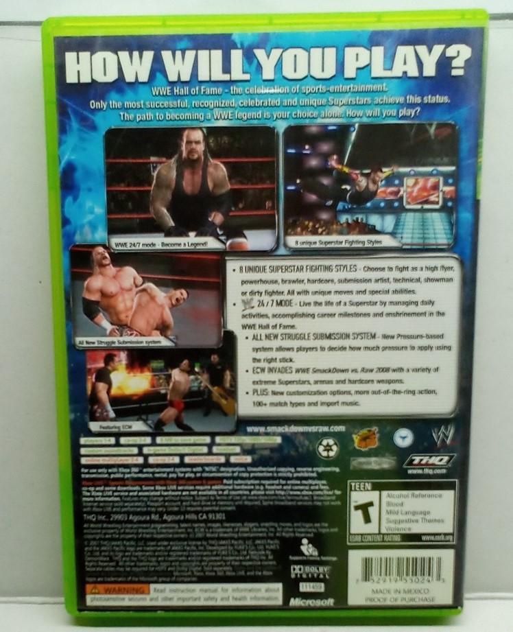 WWE SmackDown vs. Raw 2008 Featuring ECW (Xbox 360, 2007) Clean Tested Working