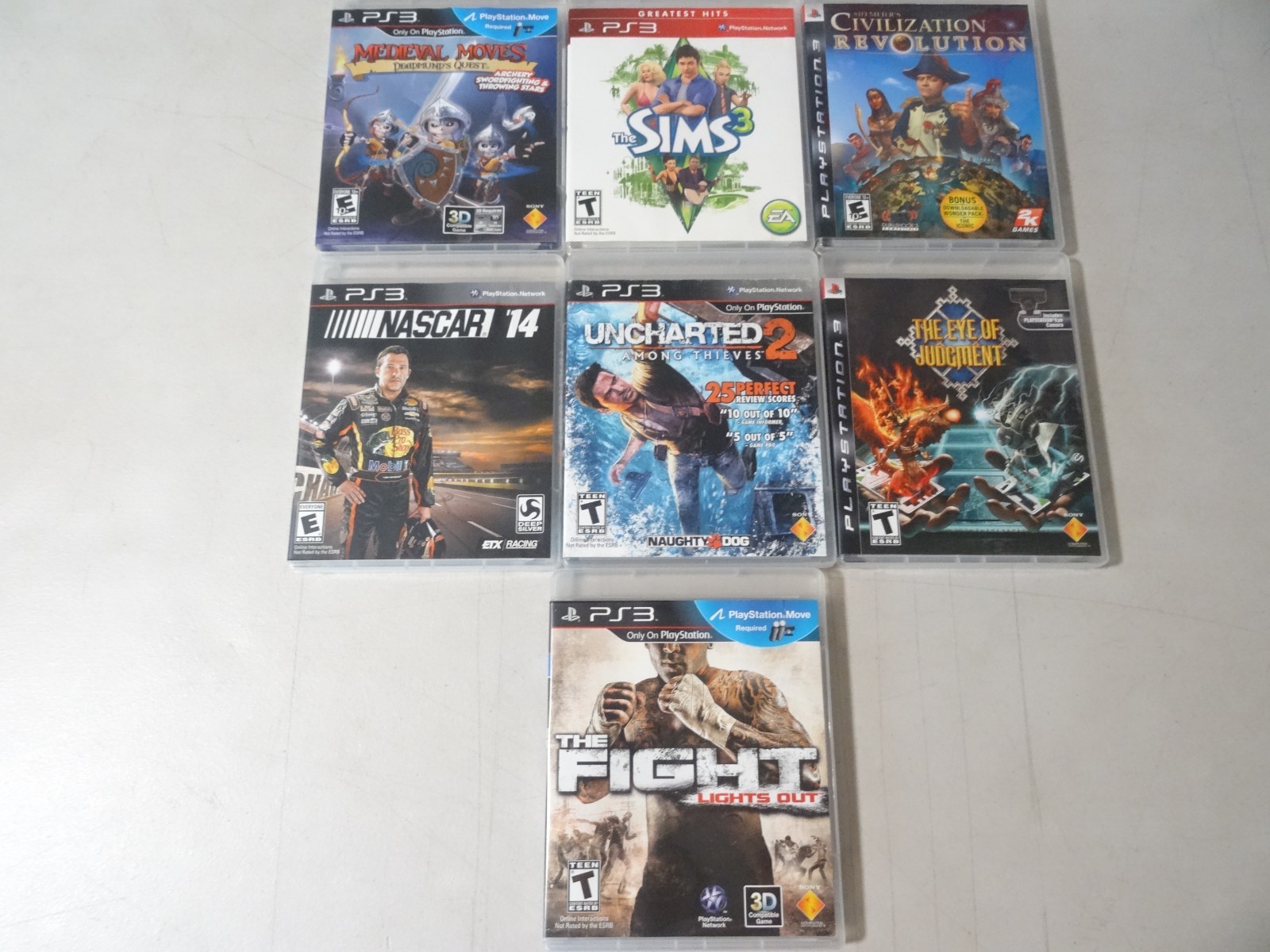 LOT OF 7 – SIMS Uncharted 2 NASCAR 14 THE FIGHT MEDIEVAL PlayStation 3 PS3 CIB