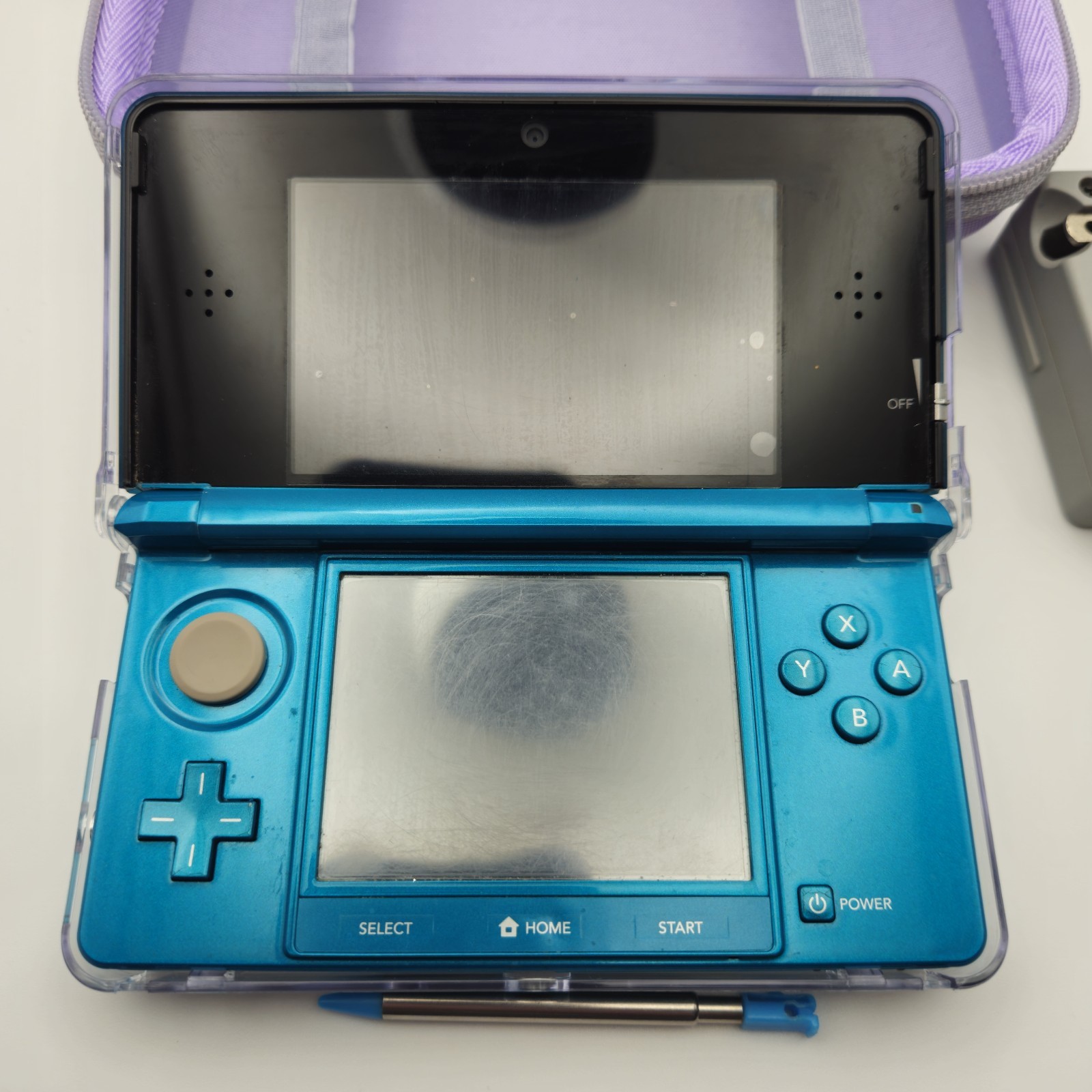 Nintendo 3DS Aqua Blue Kirby Triple Deluxe CTR-001 W/ Extras Case Charger Bundle