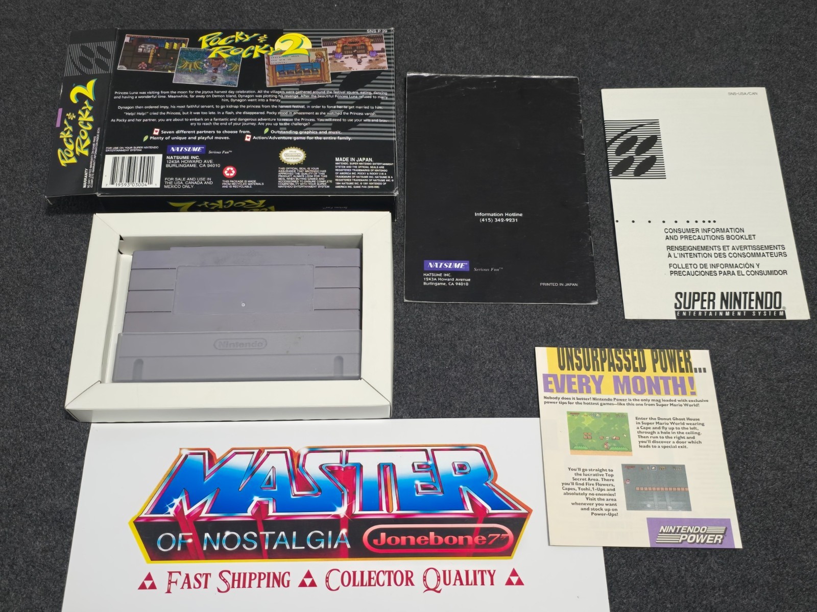 SNES POCKY & ROCKY 2 Complete CIB Box Game Super Nintendo RARE Natsume