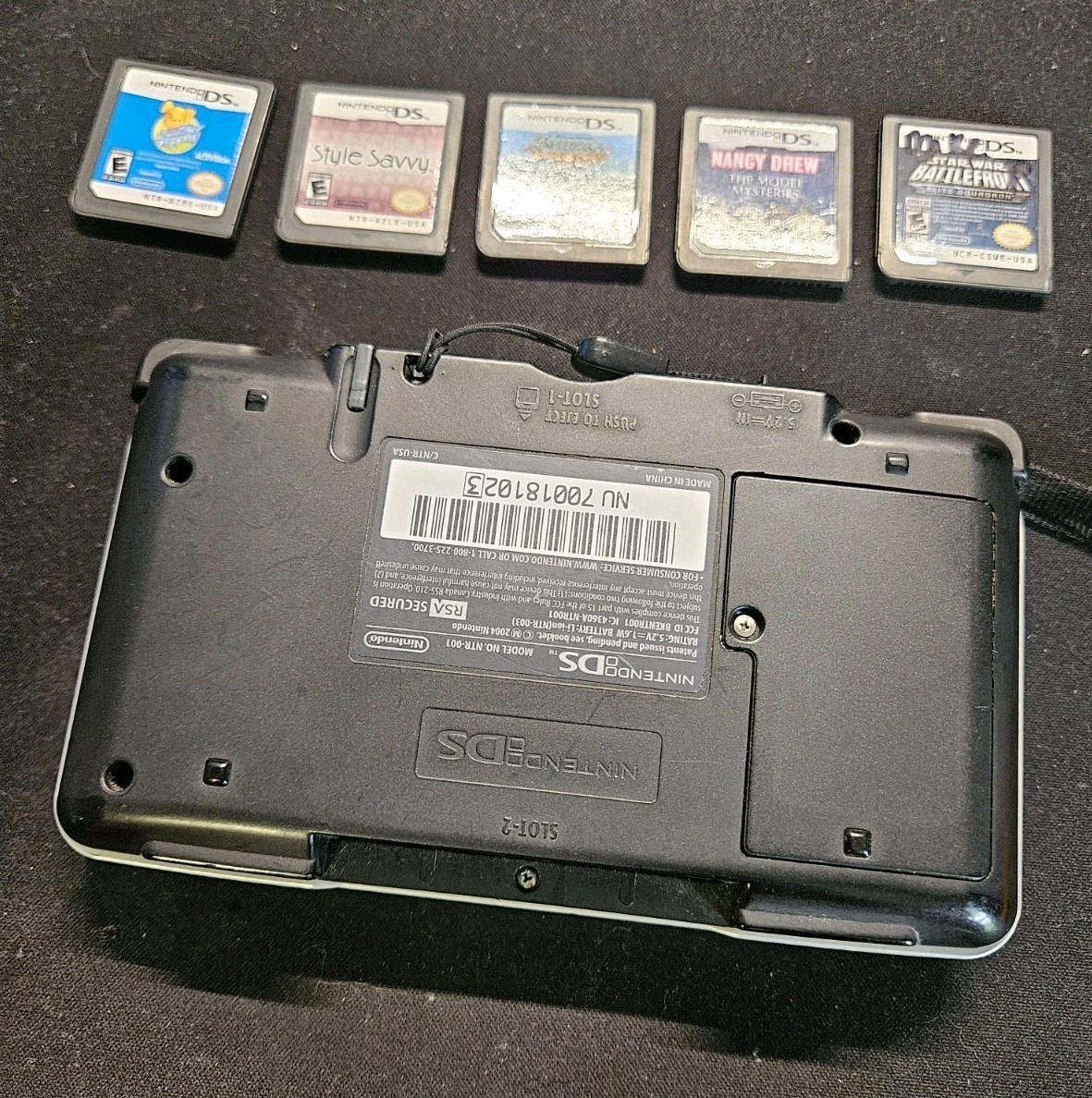 Nintendo DS Original NTR-001 Console Silver Tested W/ Stylus and 5 games