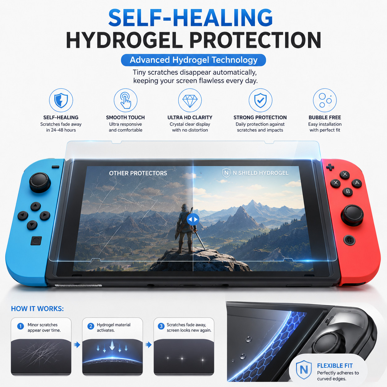 (3 pack) For Nintendo Switch Premium Screen Protector Ultra Clear HD