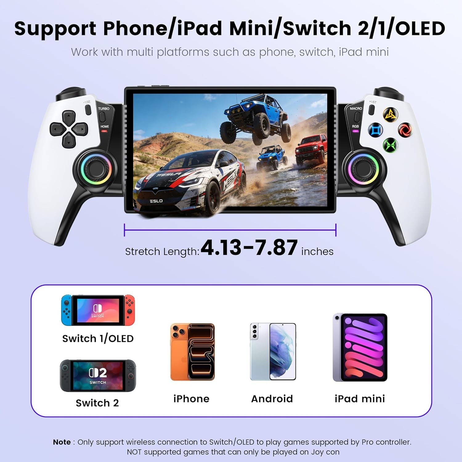 Mobile Gaming Controller for iPhone/Android/Switch 2/1/OLED Hall Effect White