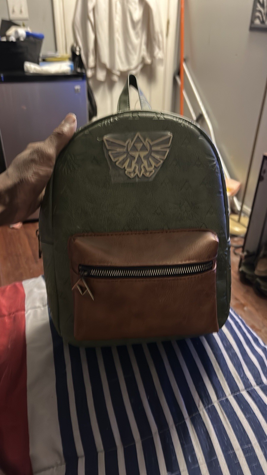 Nintendo Switch Green Brown Synthetic Leather Backpack Triforce Logo