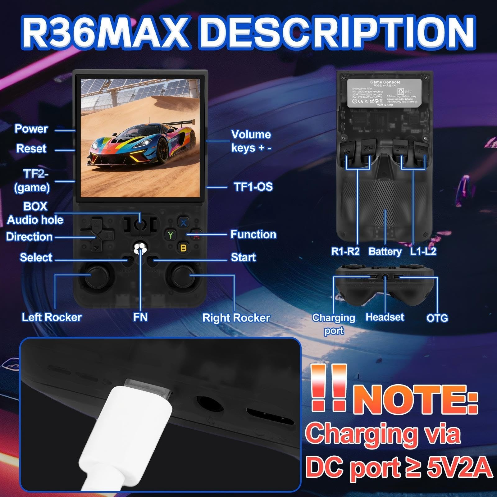 Rhesusco R36MAX Handheld Game Console – 4.0-Inch Screen, Support 22000+Classi…