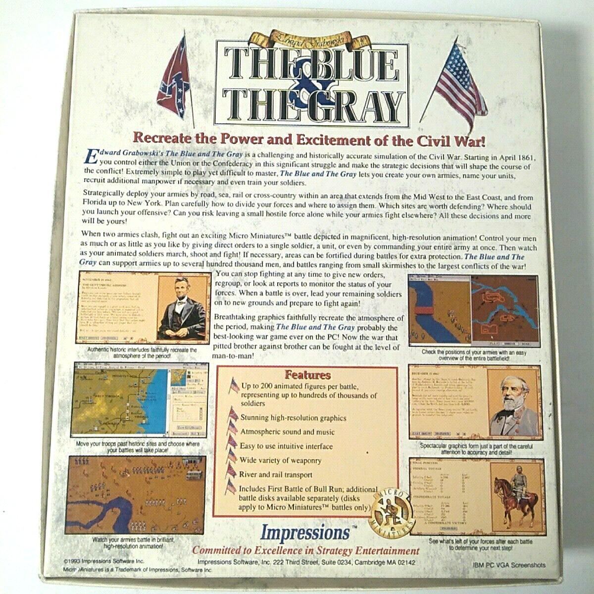 The Blue and The Gray Civil War PC Game 1993 3.5″ Disk & Book Edward Grabowski