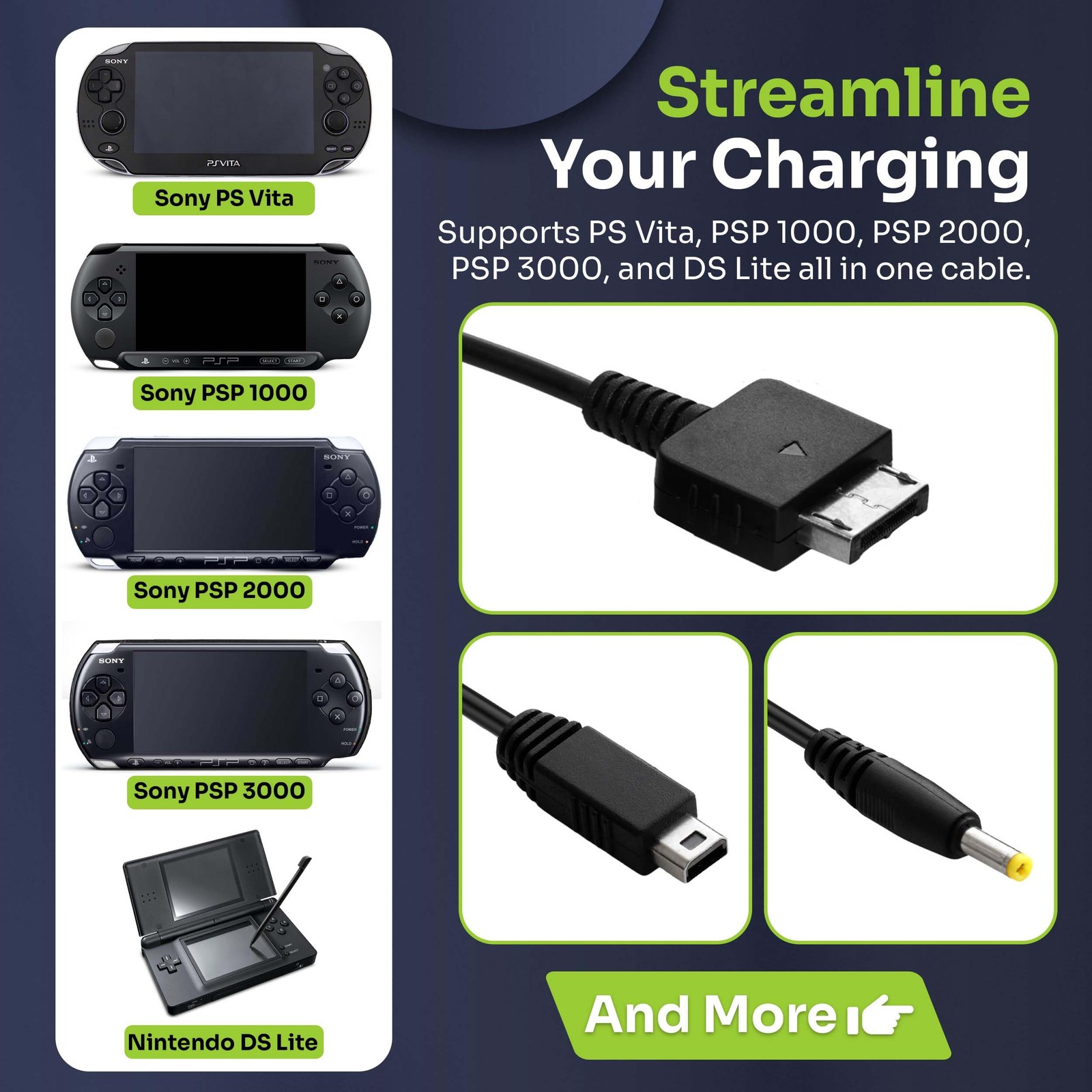 Nintendo Switch PS Vita GBA SP 3DS USB C Charging Cable 5ft