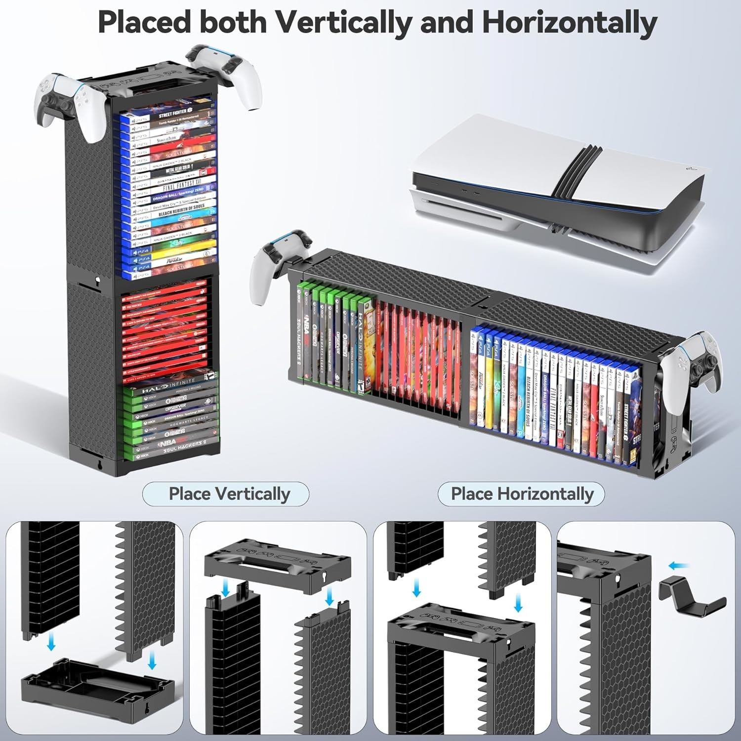 2-Tier Game Organizer Shelf Stand for Wall Mount and Desk Display Storage