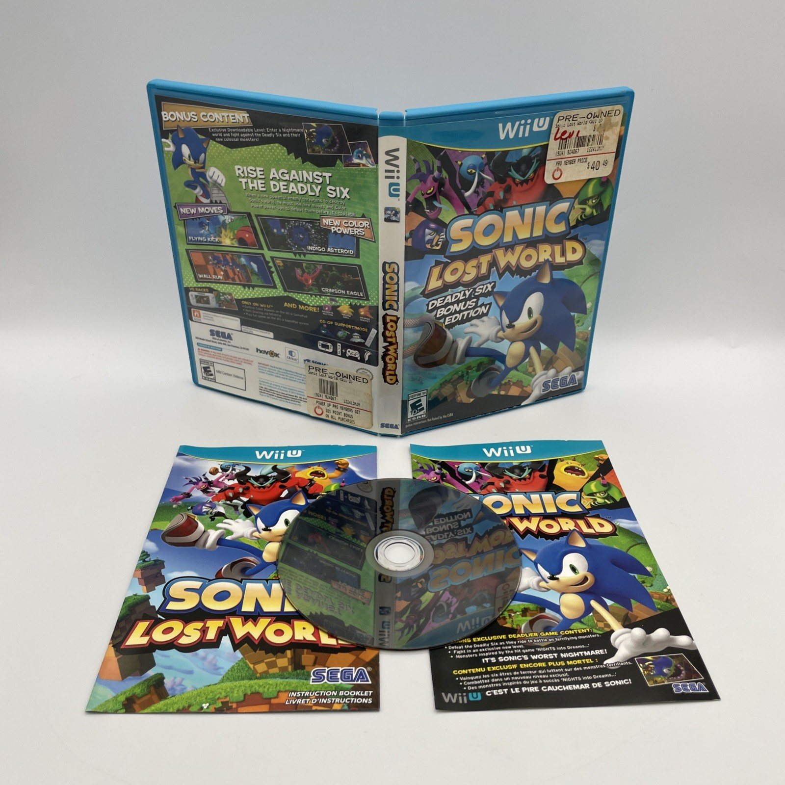 SEGA Sonic Lost World Deadly Six Bonus Edition Wii U w/ Manual COMPLETE