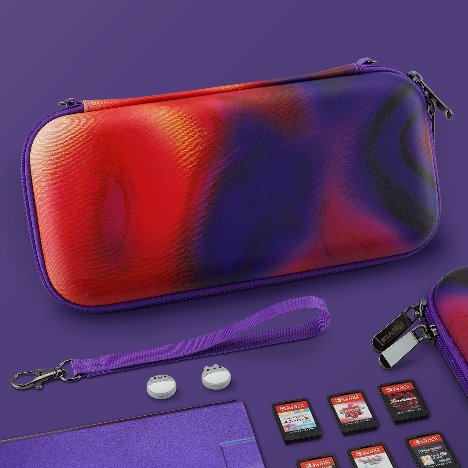 PlayVital Carrying Case for Nintendo Switch & Switch OLED Purple Red Swirl