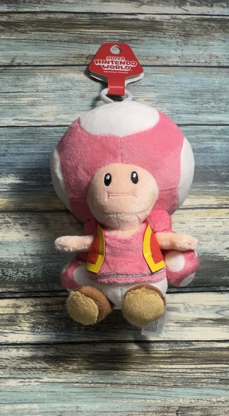 NEW Super Nintendo World Toadette Pink Plush Backpack Clip •Bag Charm
