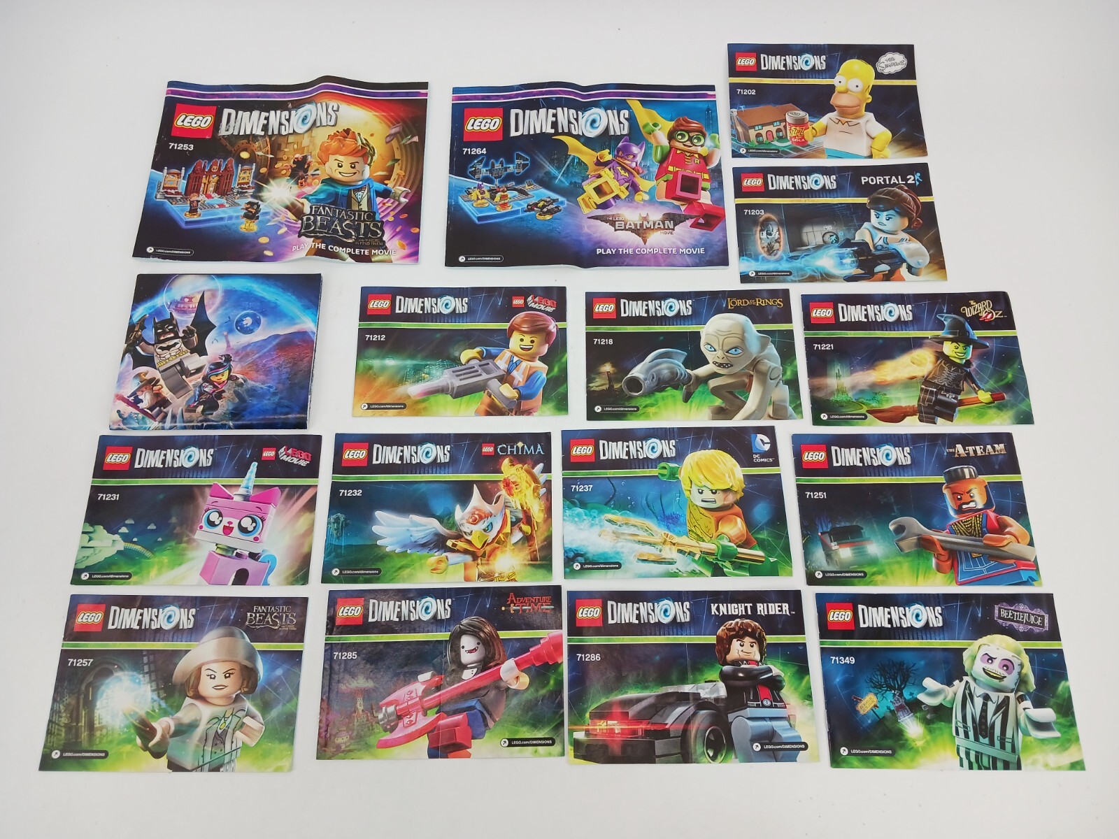 Lot of 16 LEGO Dimensions Poster Manual 71203 71218 71257 71231 71285 71212