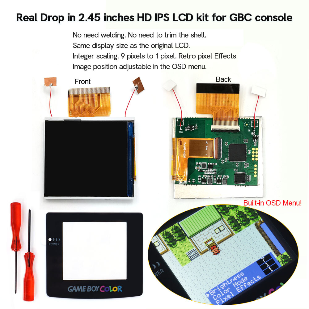 HISPEEDIDO Real Drop in 2.45″ GBC Retro Pixe HD IPS LCD Kit For Gameboy Color