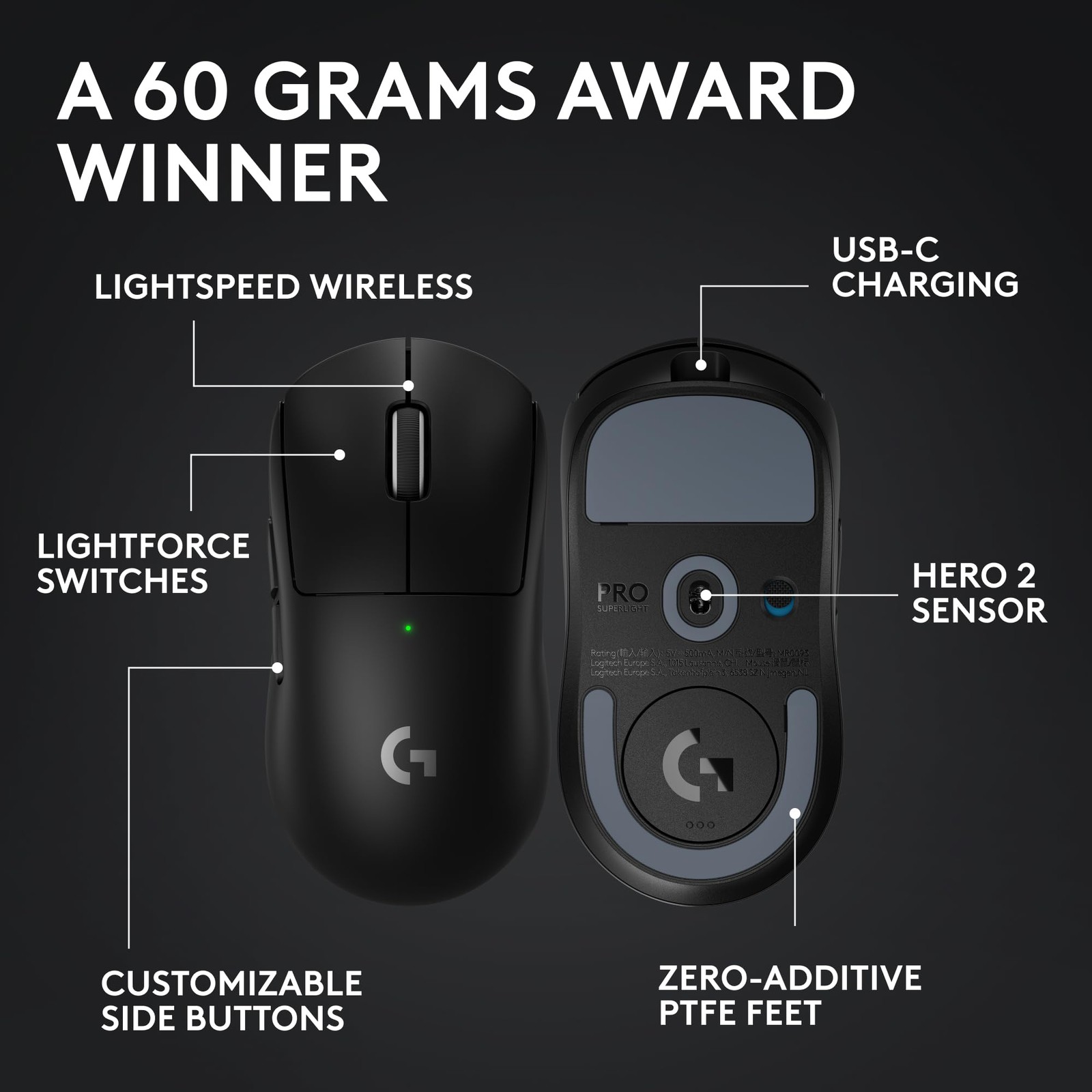 Logitech G Pro X Superlight 2 Wireless Gaming Mouse 60G Pro-Grade 5