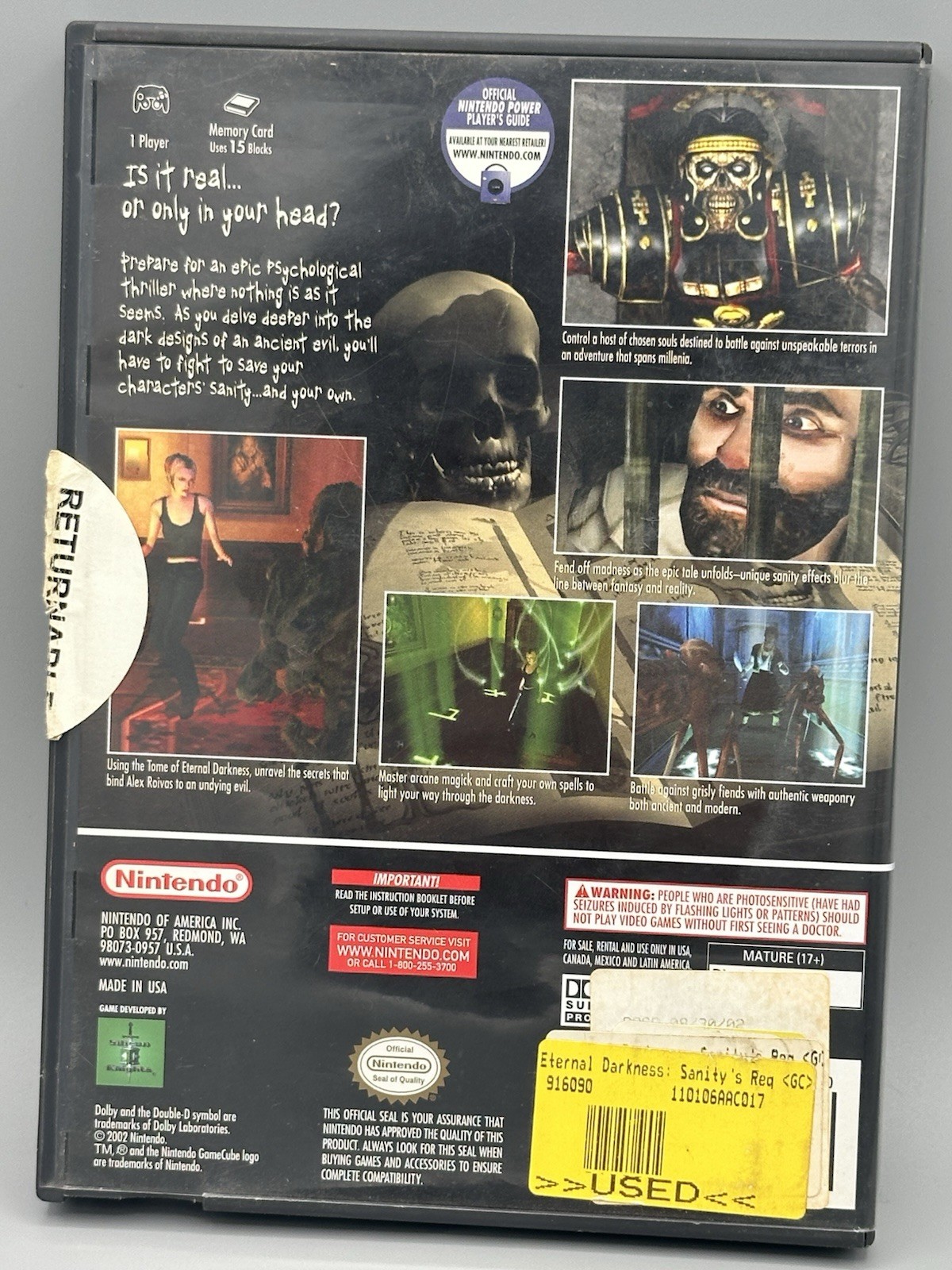Nintendo GameCube Eternal Darkness: Sanity’s Requiem 2002 Tested Video Game