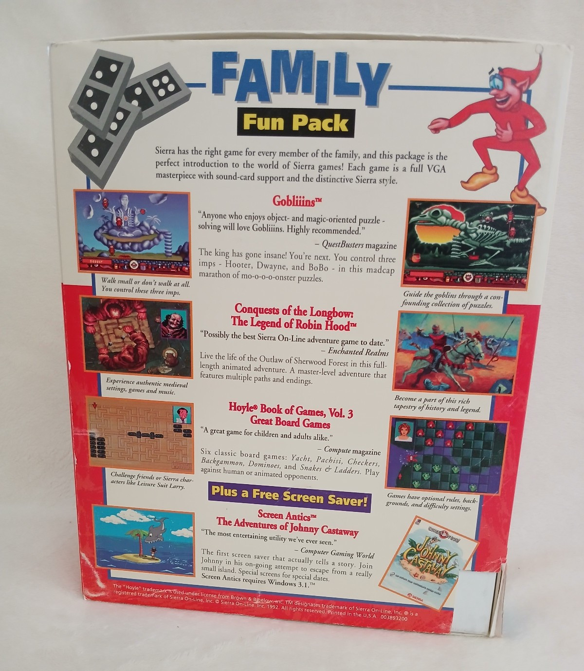 Vintage 1992 Sierra Family Fun Pack PC 3.5 Disk Big Box Gobliins Hints Longbow