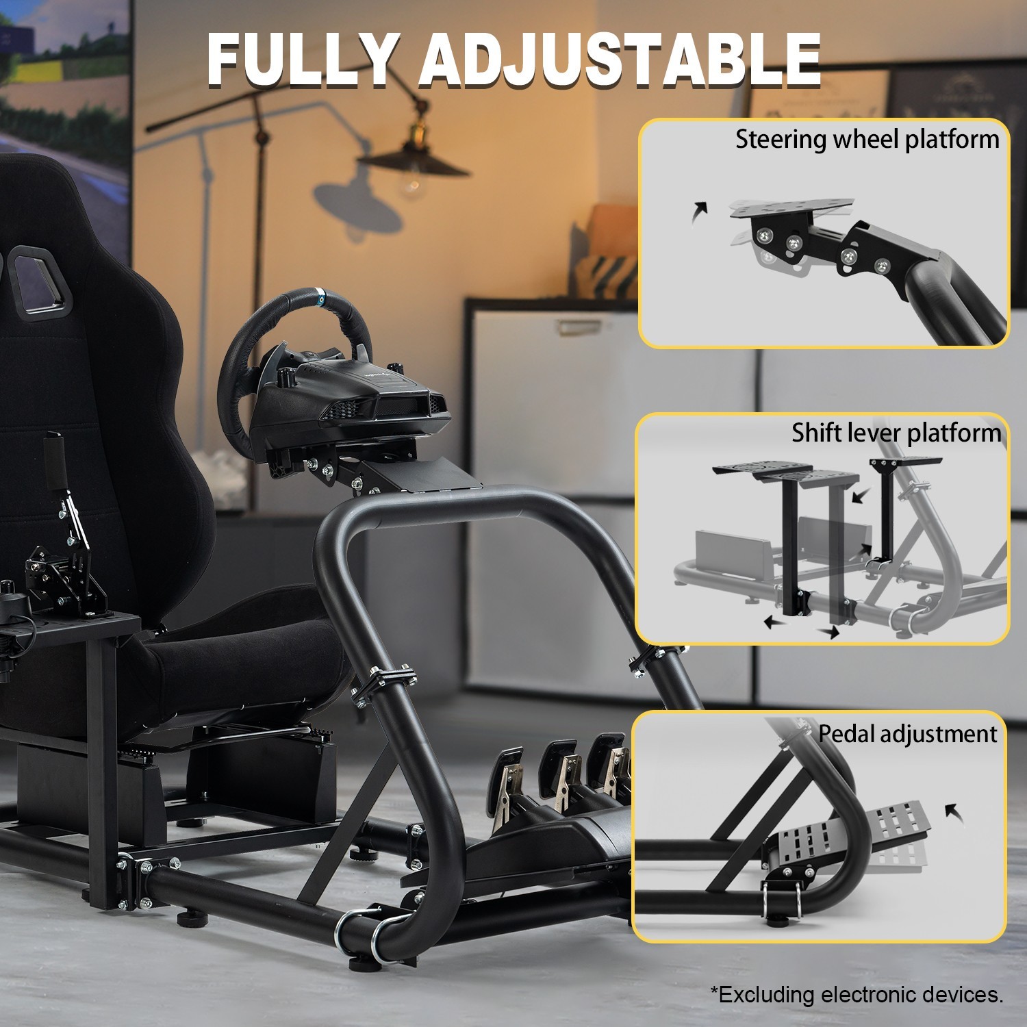 Marada Racing Simulator Cockpit with Black Seat fit Logitech G29 G923 G920 T300