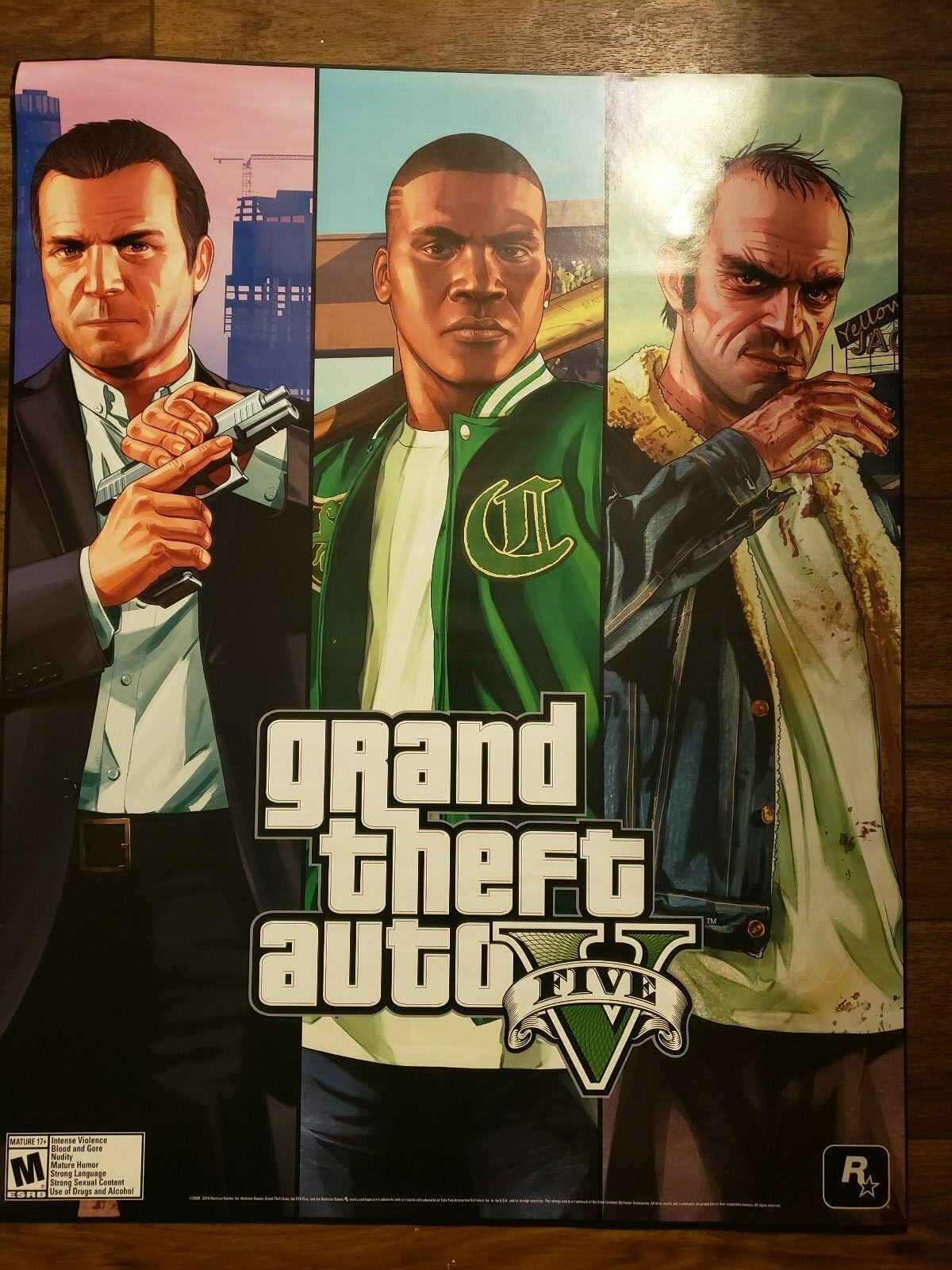 GRAND THEFT AUTO V FIVE DOUBLE SIDED PROMO POSTER SIZE 22″ X 28″ RARE