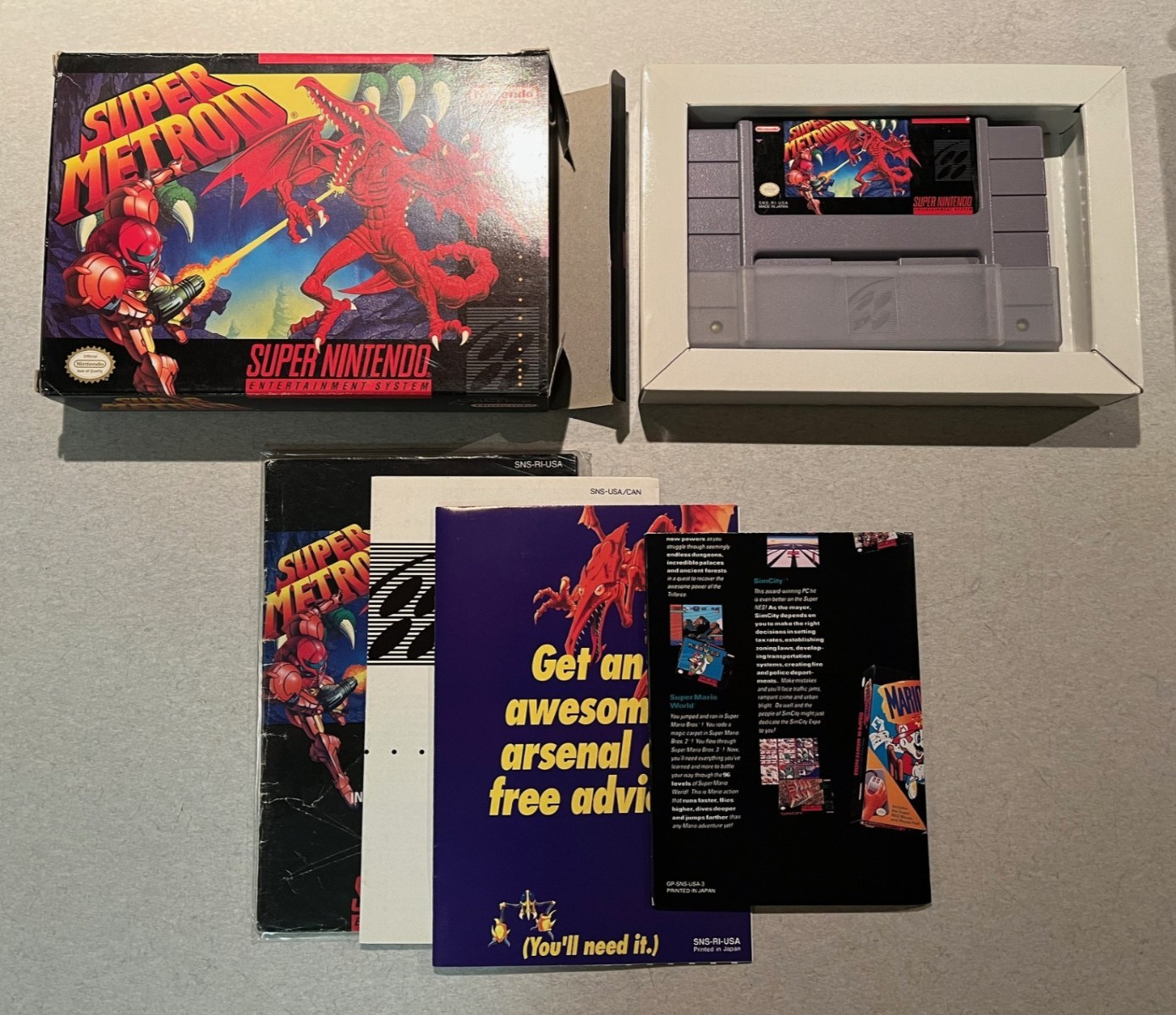 SNES Super Metroid CIB + Inserts Good Condition / Clean & Tested