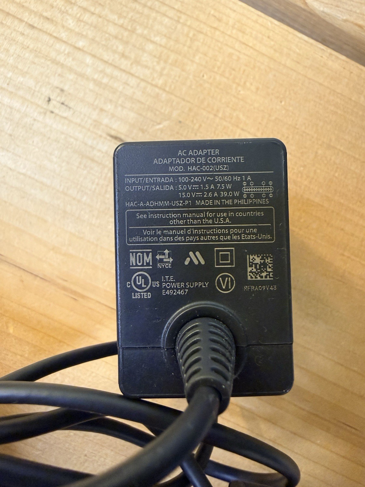 Official Nintendo Switch AC Adapter Cable HAC-002 Charging Cord Black OEM Works!