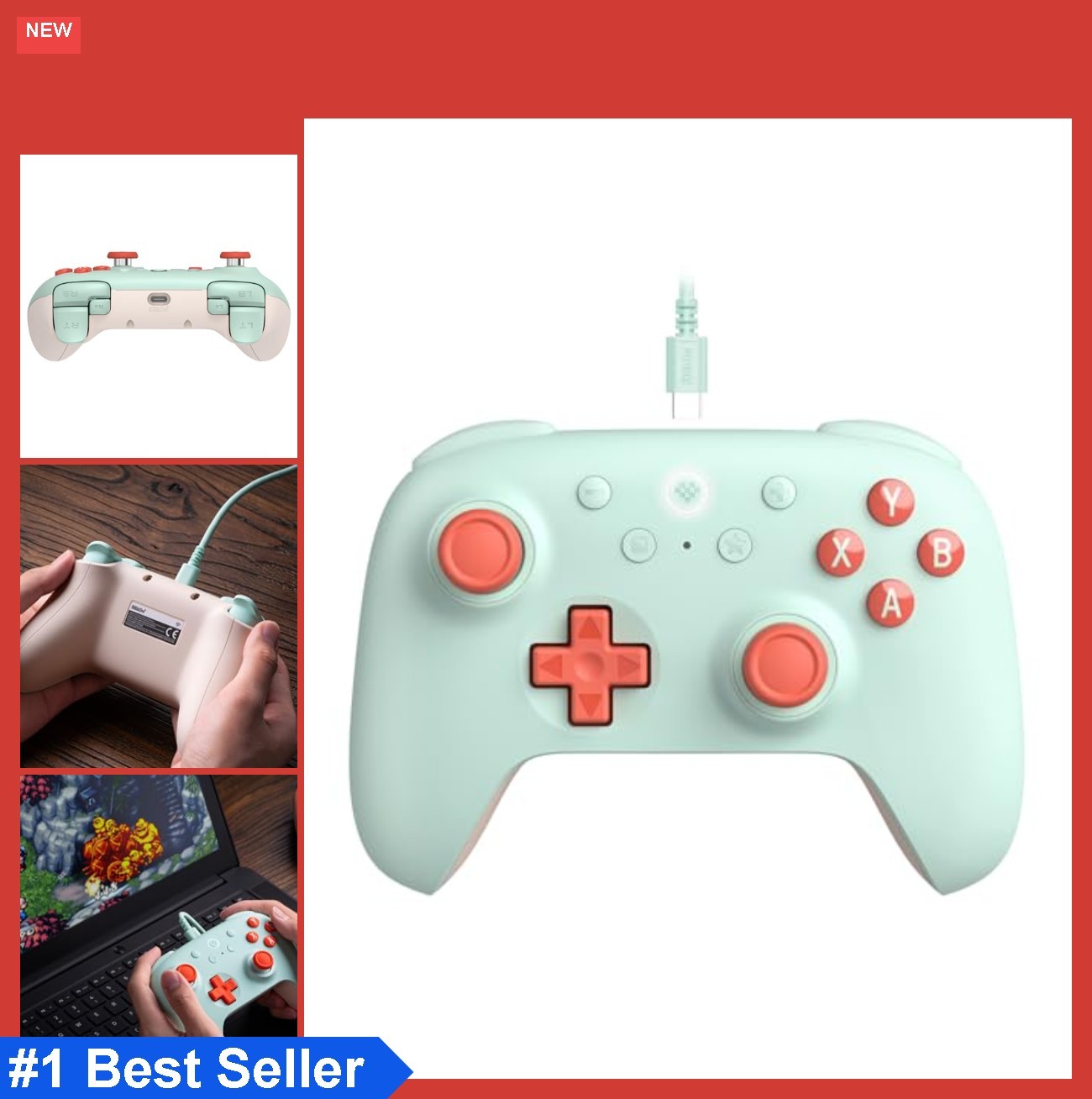 Wired Gamepad 12 Button USB Mint Color for Android Windows PC Gaming Controller
