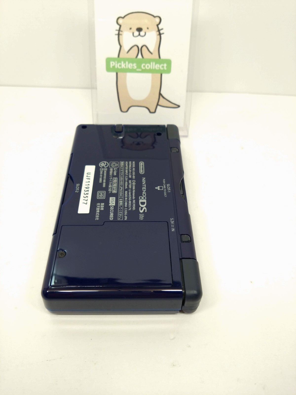 DS Lite Enamel Navy USG-001 w/GBA Connect Cover Tested Nintendo DS 0624A
