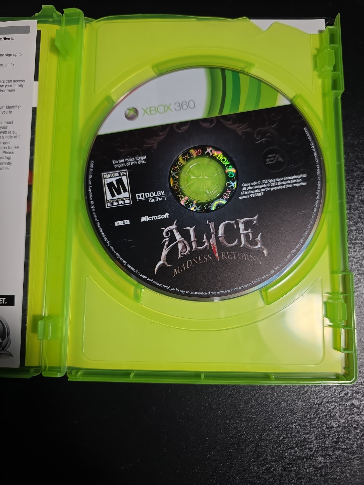 Alice: Madness Returns Microsoft Xbox 360 TESTED Working