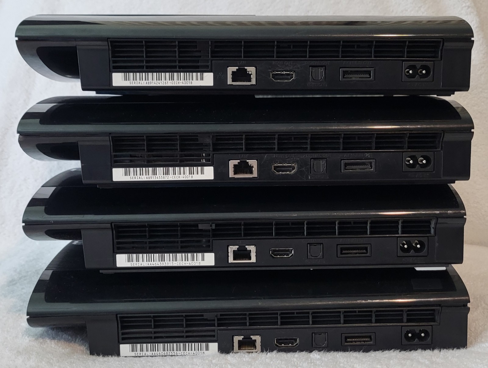 Lot of 4 Sony PlayStation 3 PS3 250GB Super Slim Consoles Only Tested Working