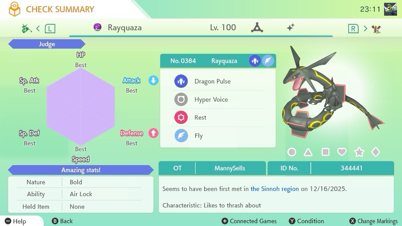 BDSP Caught Legendaries Shiny/Non Shiny, 6IV, Level 100, EVs 6HP 252ATK 252SPE