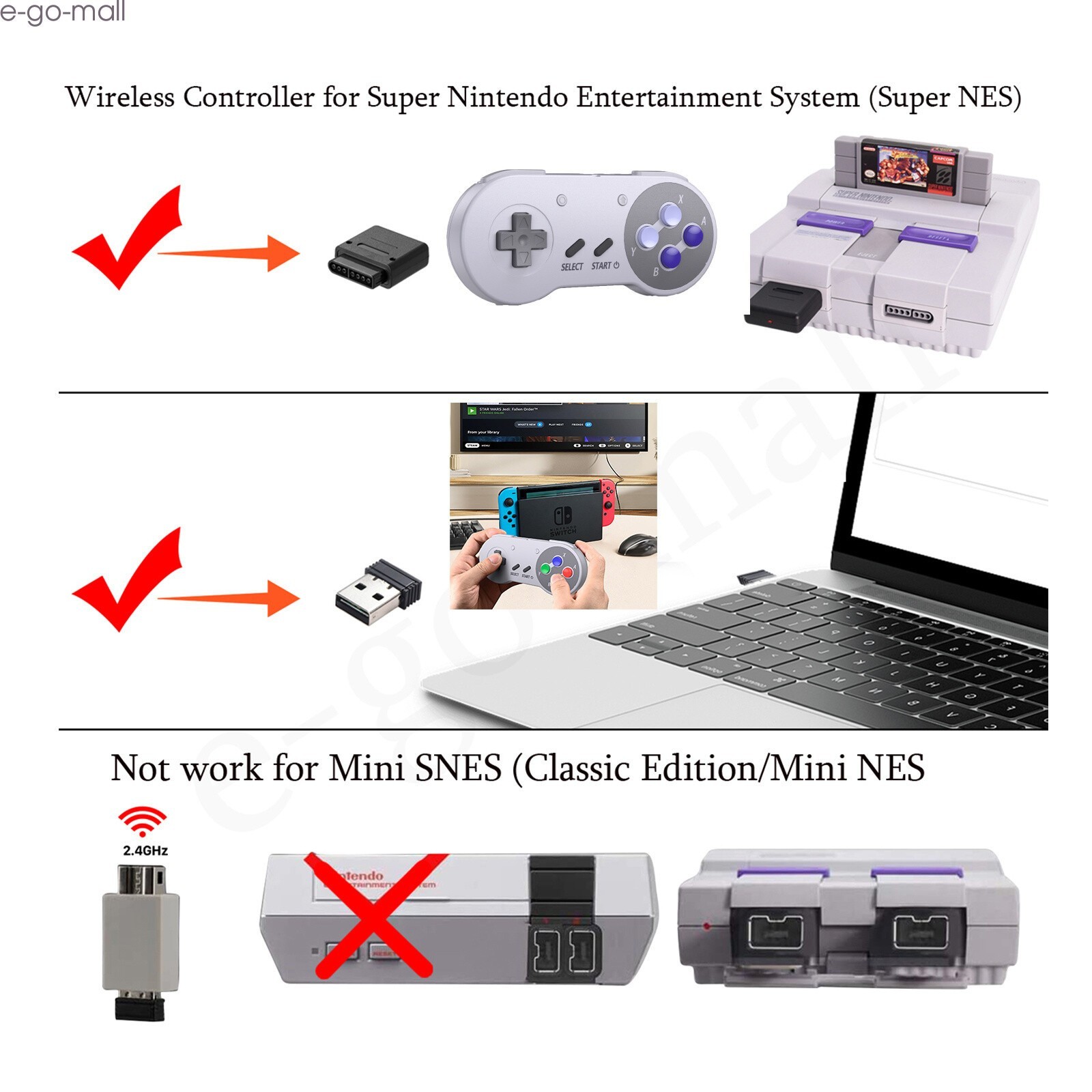 2PCS Wireless Controller for Super Nintendo Entertainment System™ Switch Online