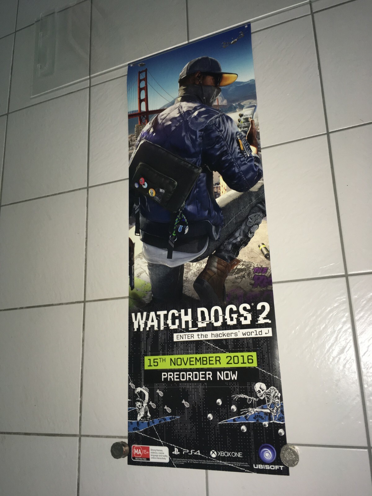 WATCH DOGS 2 2016 MA15+ X RARE AUST MINT ORIG XBOX ONE PS4 DS GAMES POSTER # 1 L