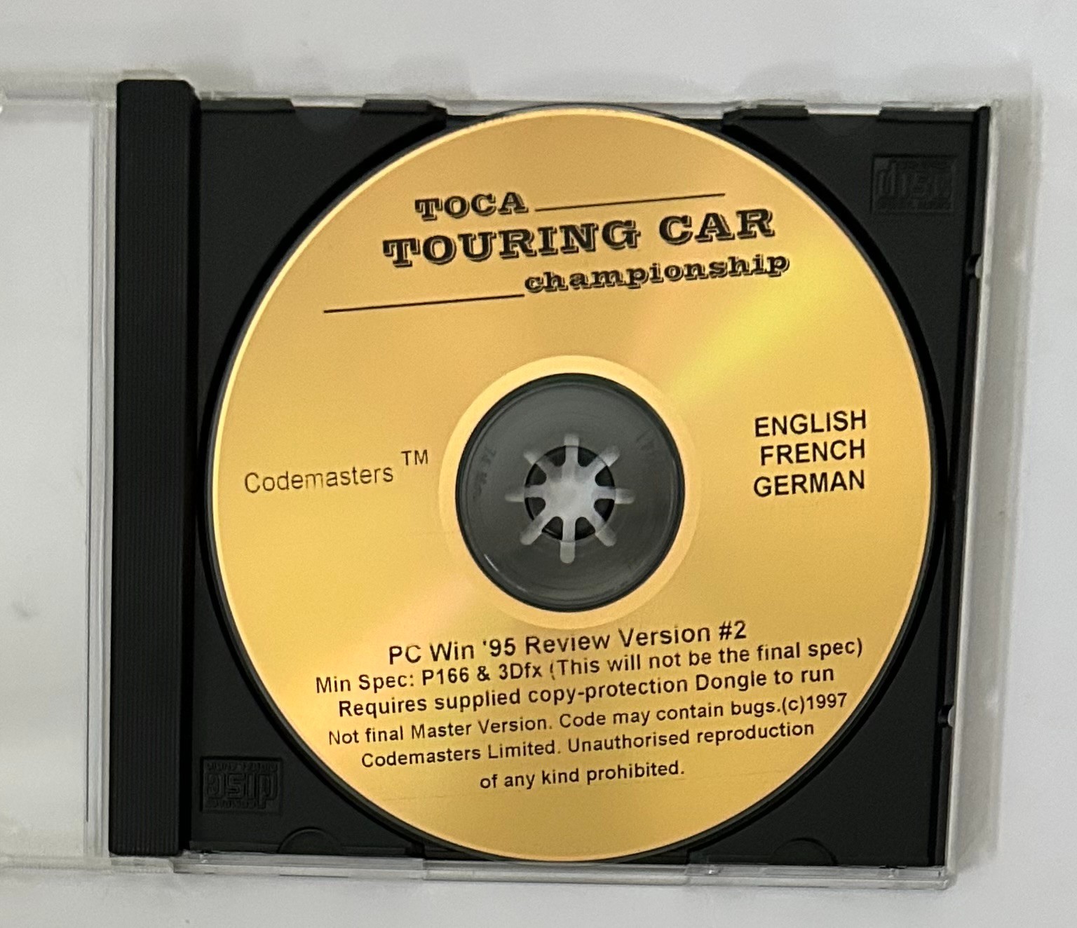 TOCA Touring Car Championship Review code – 1997 Codemasters Pre-release code