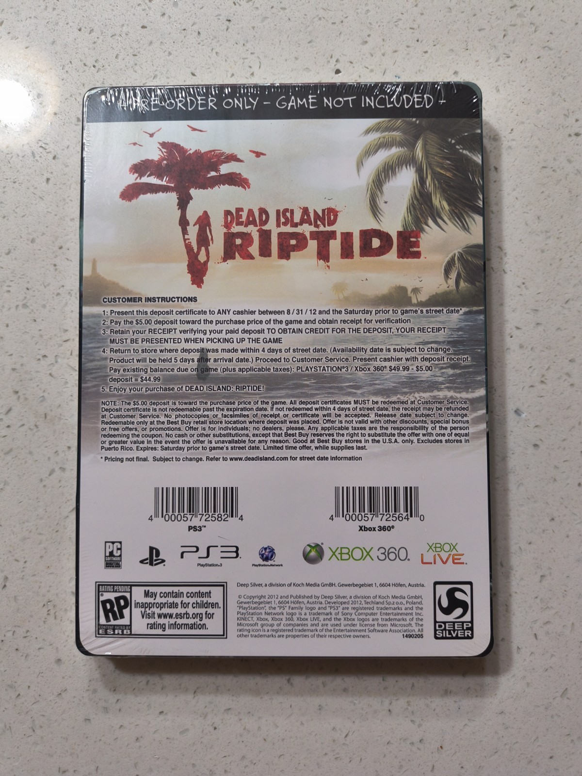 DEAD ISLAND RIPTIDE STEELBOOK CASE ONLY VIDEO GAME PRE-ORDER PROMO EXCLUSIVE