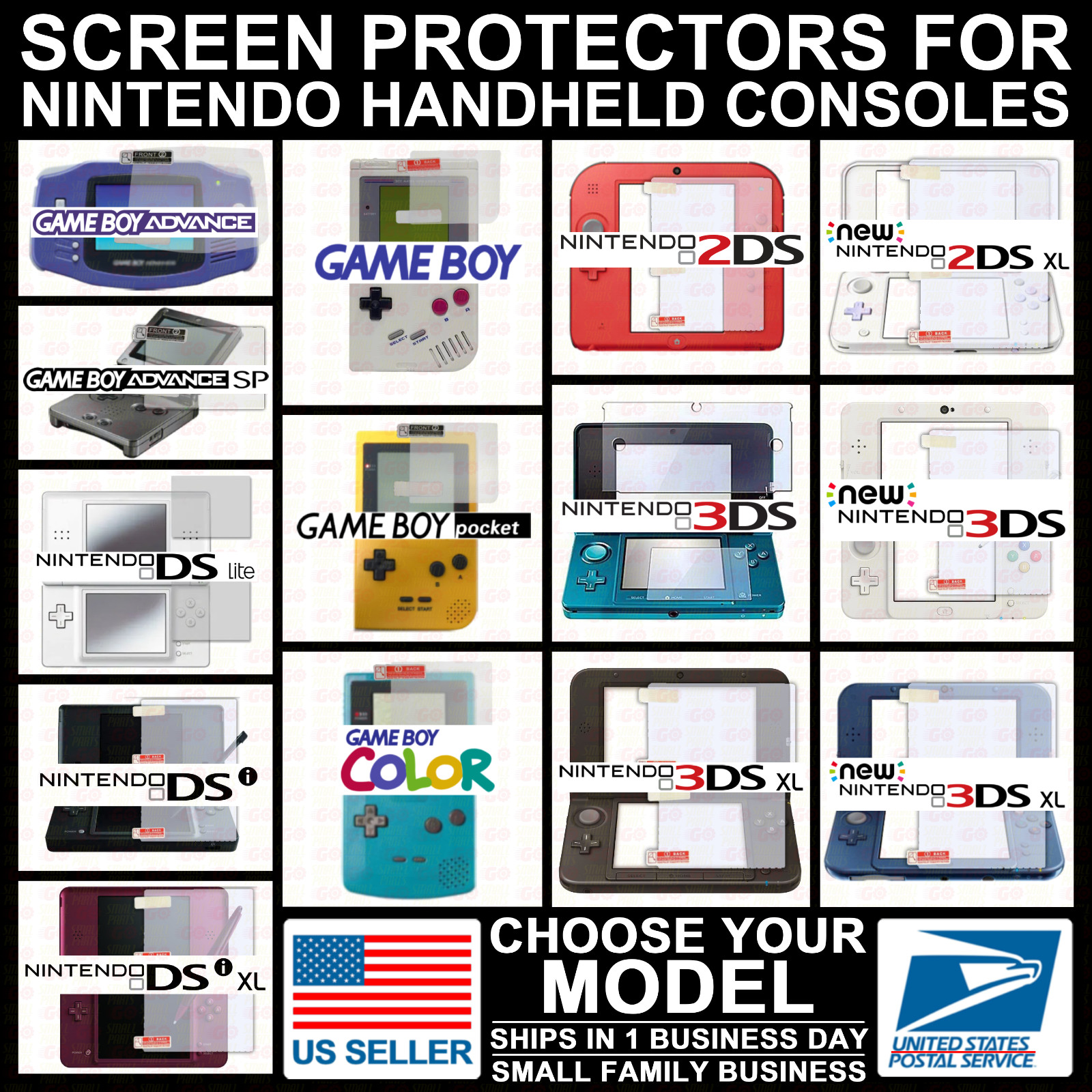 LCD Screen Protector Nintendo GB/GBA/SP/GBC/GBP/DS Lite/New/3DS/2DS/DSi/XL/LL