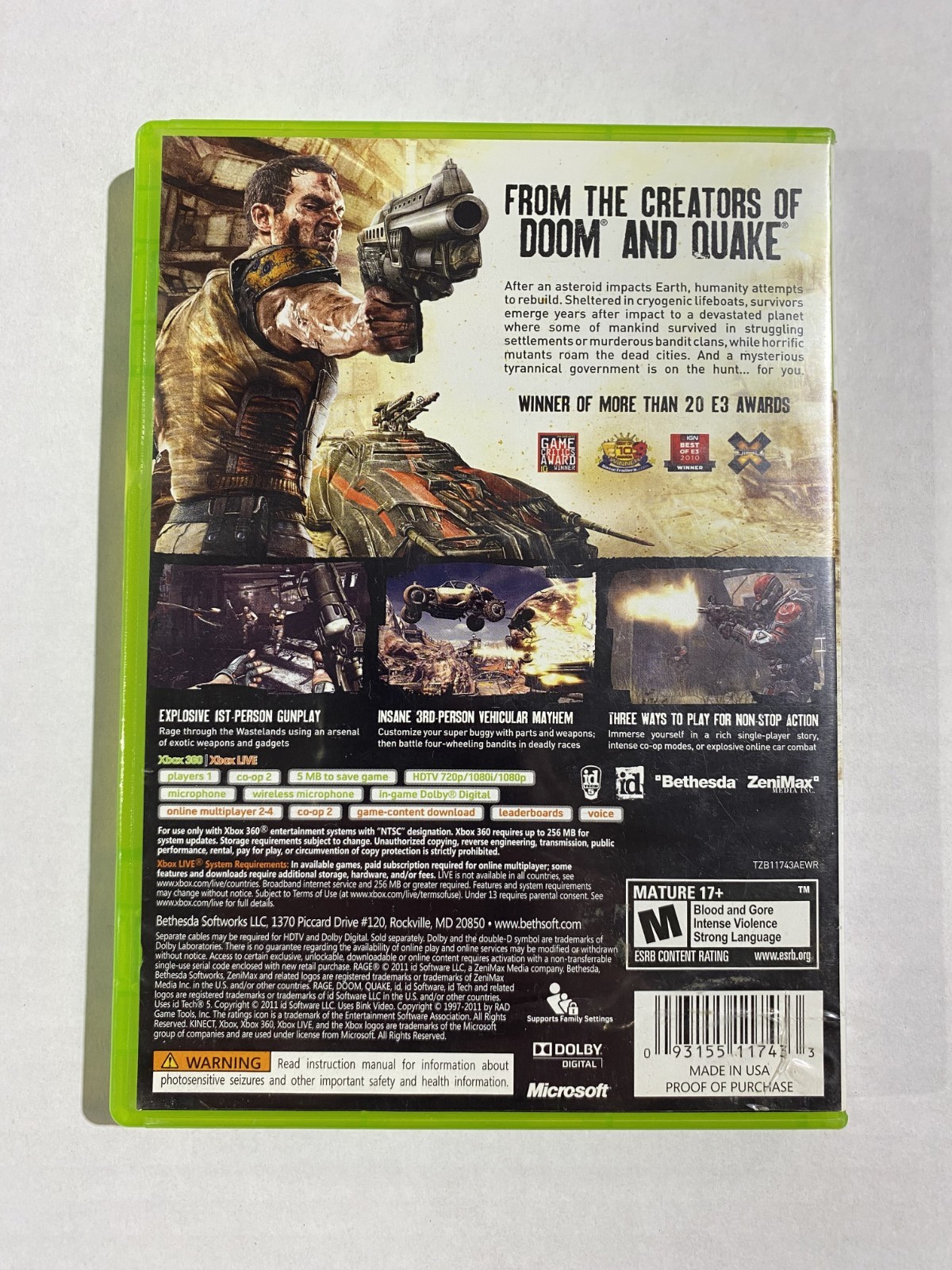 Rage (Microsoft Xbox 360, 2011) Tested Working – Free Ship