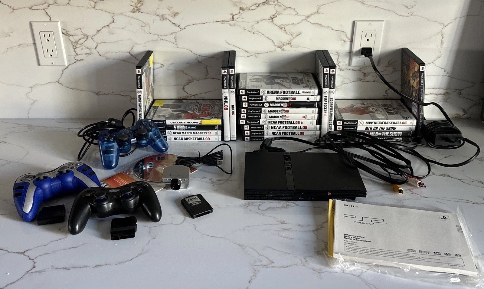 Sony PlayStation 2 Slim Console (SCPH-70001) + 23 Sports Games, Controllers READ