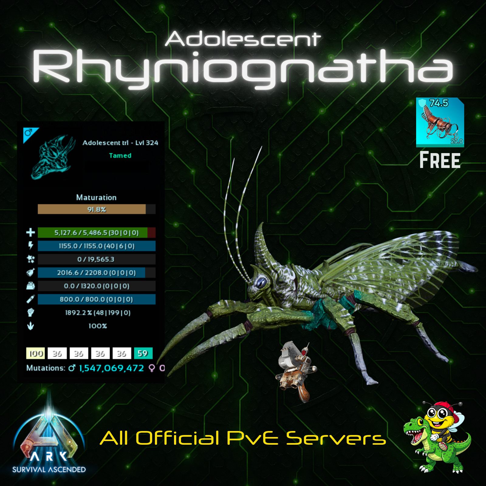 Top-Stat-Trait-Ready-Bugs-(Rhyniognatha)-Ark-Survival-Ascended-PvE-BusyBee