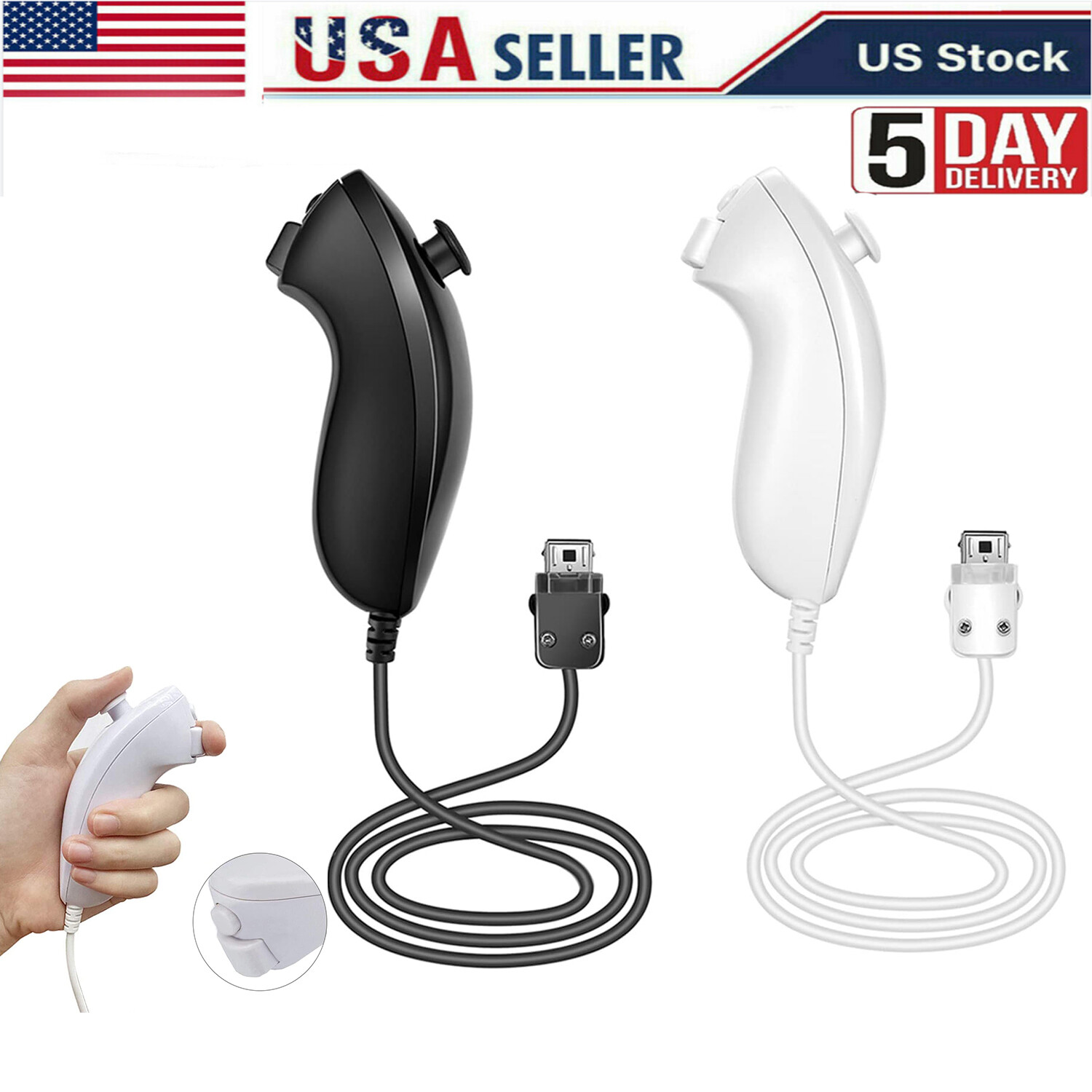 1/2Pack Wii Nunchuck Black White For Nintendo nunchucks for Nintendo Wii / Wii U