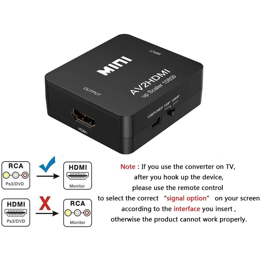RCA AV to HDMI Converter 1080P Composite CVBS Adapter for Wii PS2 Xbox NES SNES
