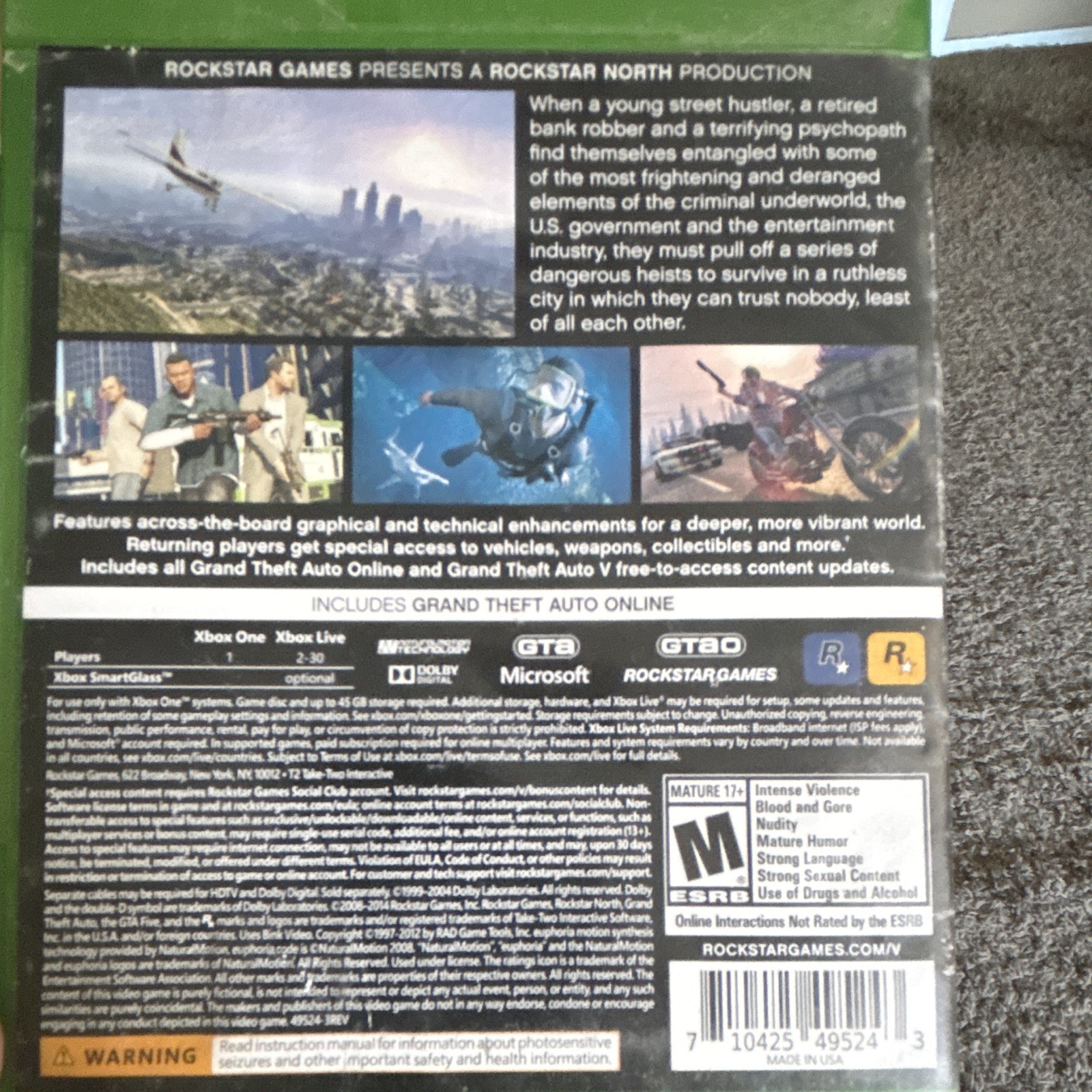 Microsoft Grand Theft Auto V GTA 5 Xbox One Original DVD Keep Case Only
