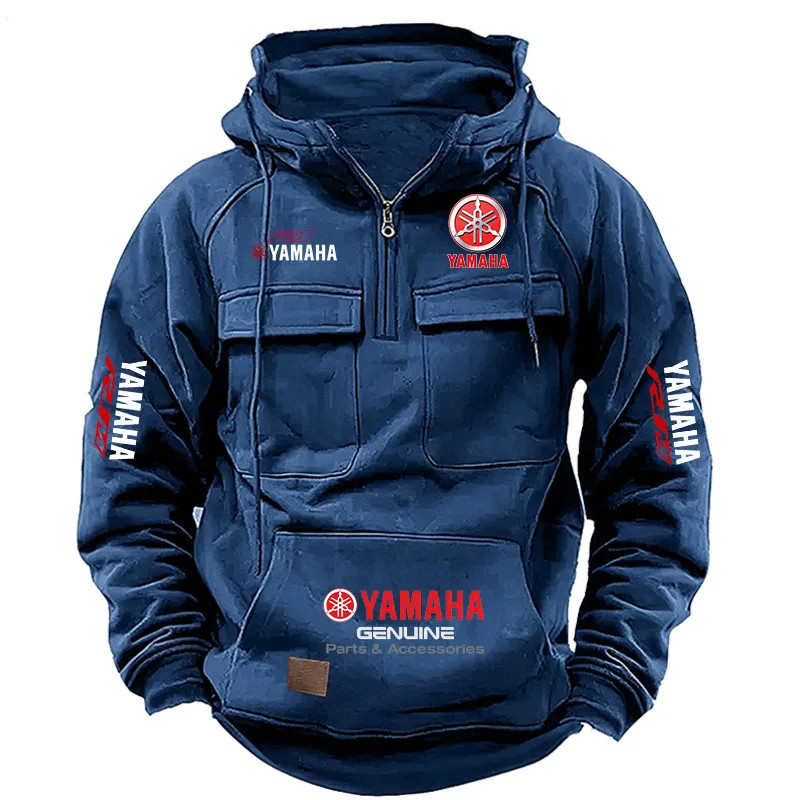 2026 New YAMAHA logo Motorcycle Racing Race Retro Velvet Half Zipper Hoodie Men