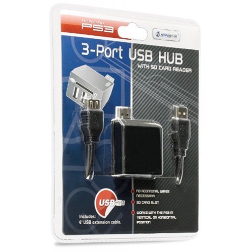 HYPERKIN 3-Port USB Hub with SD Card Reader-Play Station PS3, PS4, PC Compatible