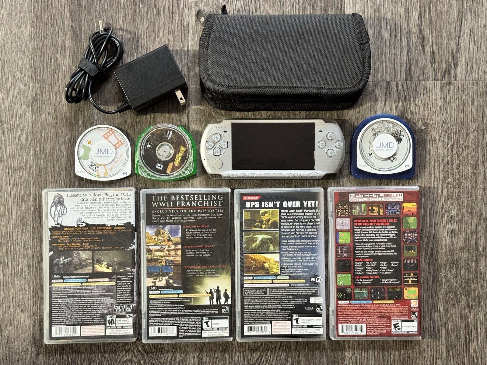 Sony PSP-3000 Mystic Silver Bundle w/Charger and 6 Games – TESTED – WORKING